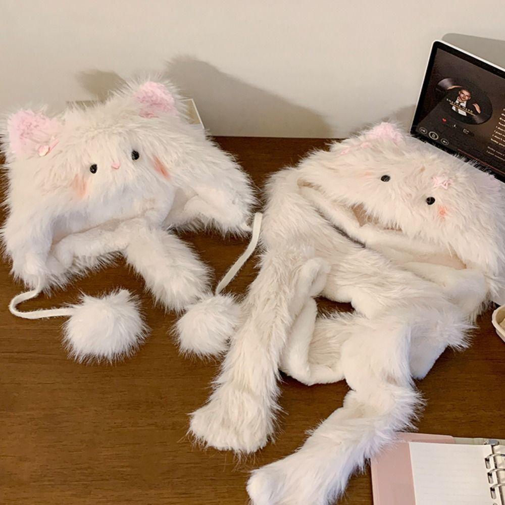Soft Faux Rabbit Fur Scarf Cartoon Cat Neck Collar Cute Cartoon Hat Scarf  Winter