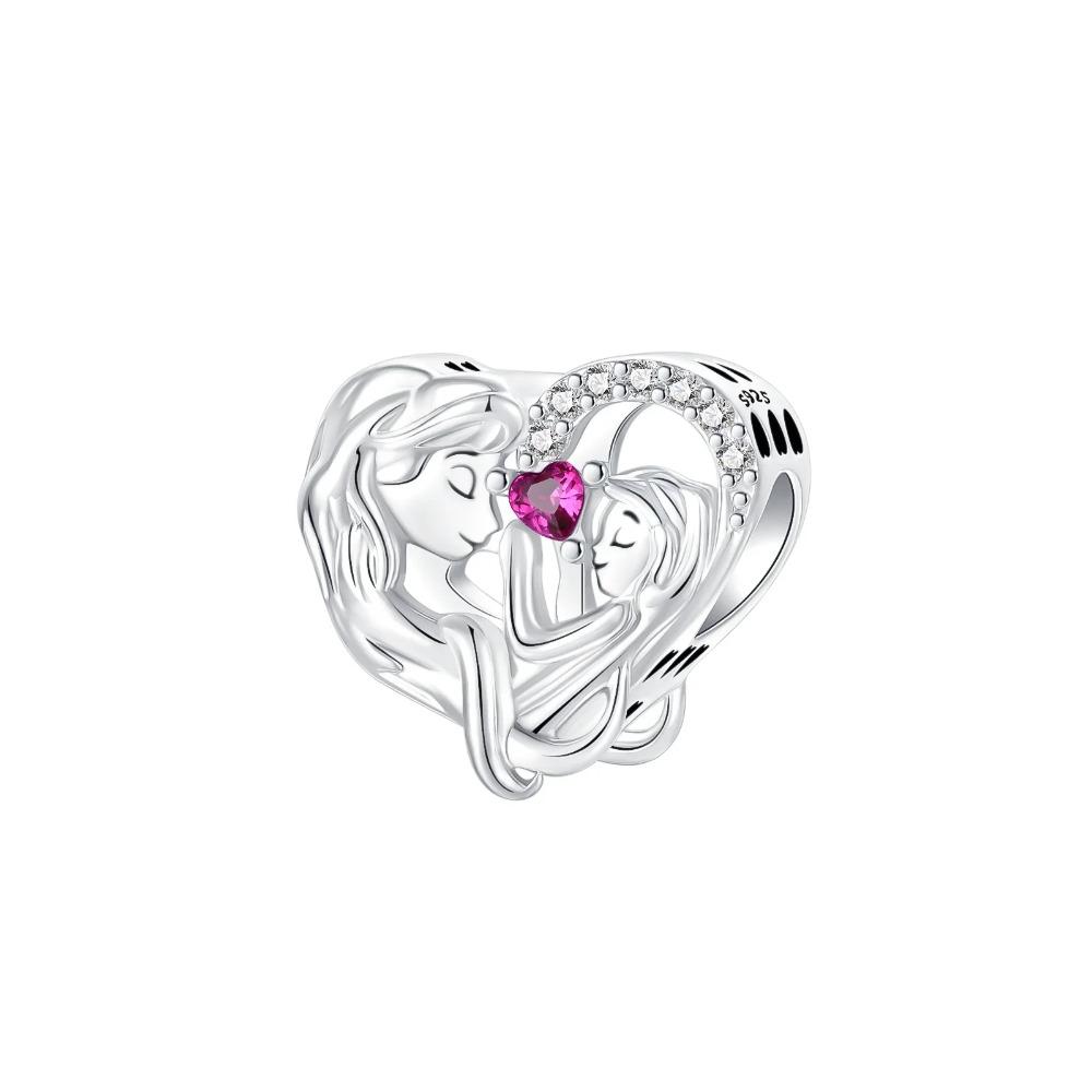 925 Silver Mom Flower Heart Beads DIY Necklace Bracelet Jewelry Gift for Mother's Day Family Charms Present