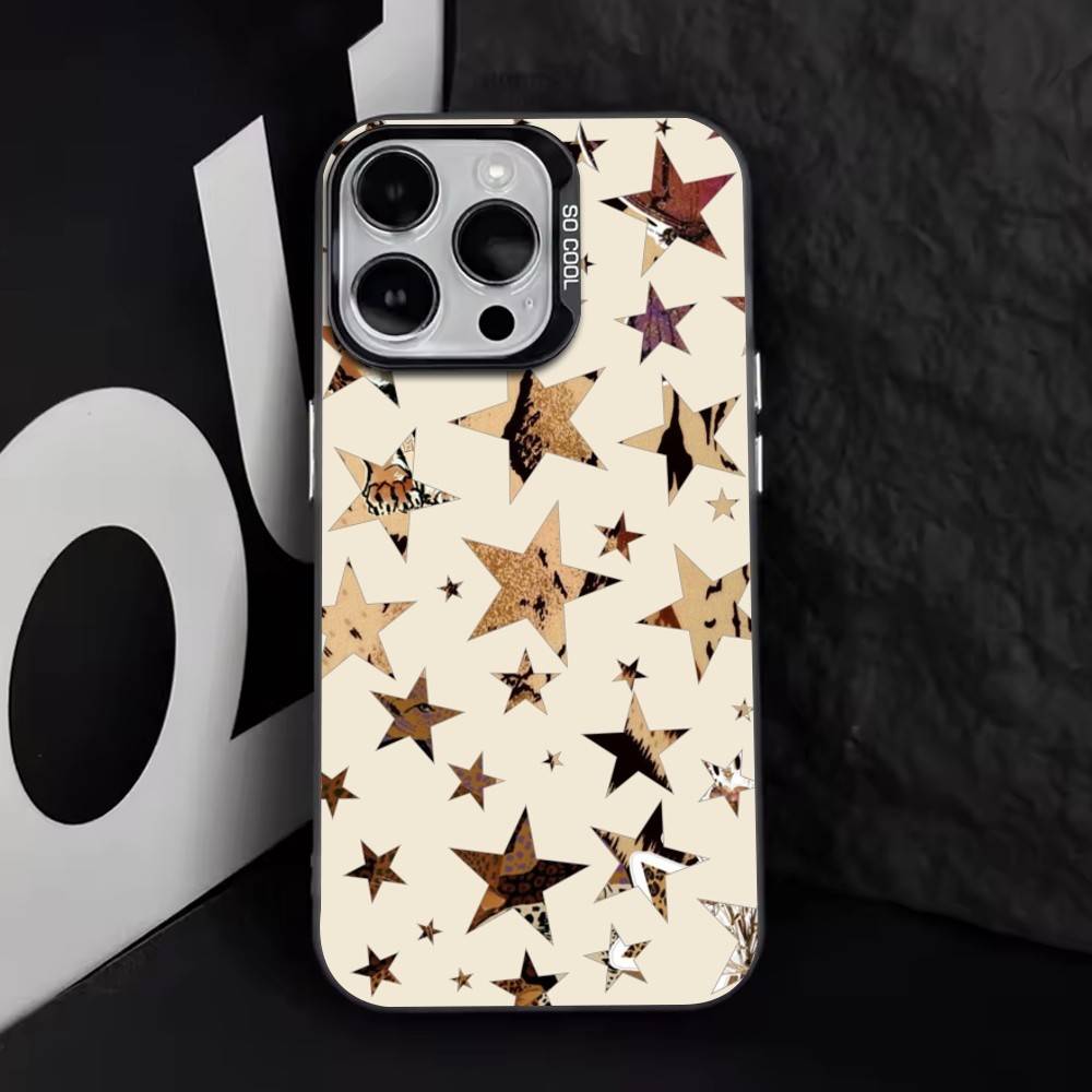 Trendy Leopard Print Star Pattern Phone Case For iPhone 17,16,15,14,13,12,11 Plus,PM,XS,Colorful Silver Phone case Funda Cover