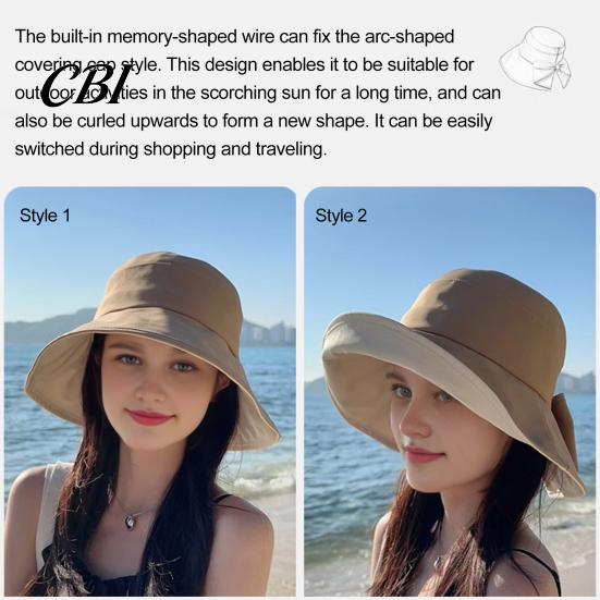 Women Sun Hat With Bow Summer Hat, Rear Bowknot Wide Brim Cycling 360 Face And Neck Protection Degree UV Fisherman for Outdoor Hiking Packable