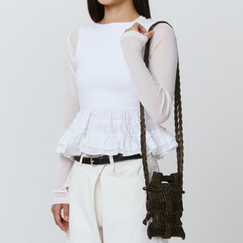 Pleatsmama Mini Crossbow Bag Black Brown Glitter