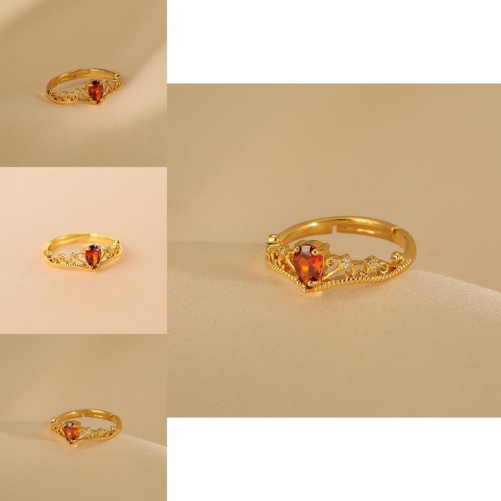 Vintage Crown Ruby Ring For Women Unique Adjustable Open Design Fashionable Statement Jewelry