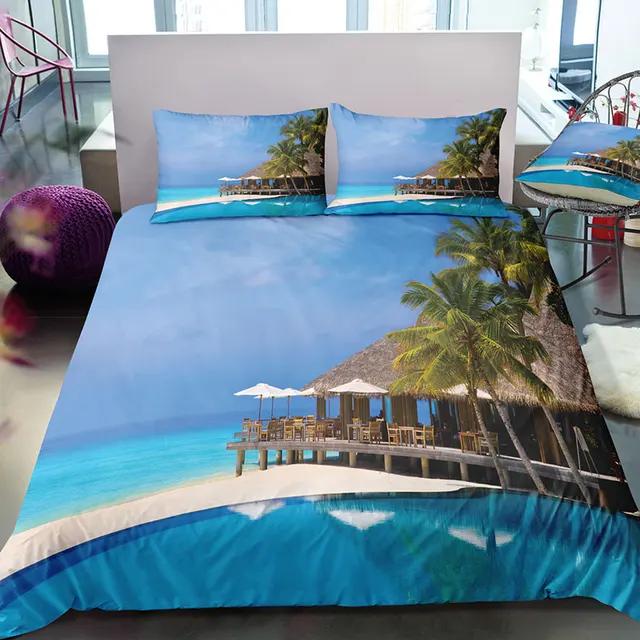 Beautiful Ocean Bedding Set 3D Digital Printing Beach Coconut Grove Duvet Cover Set Summer Bedroom Quilt Cover Pillowcase