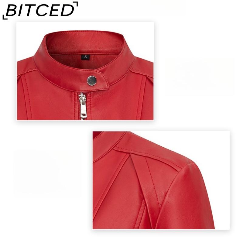 Модная женская куртка из искусственной ПУ кожи, воротник-стойка, легкий весенне-осенний стиль, красная кожаная куртка