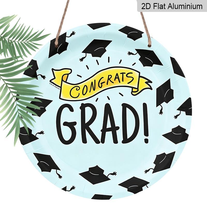 2D Flat Aluminum Graduation-themed Wall Hanging, Available in Multiple Sizes, Features A Light Blue Hand-painted Graduation Cap Design, Making It A