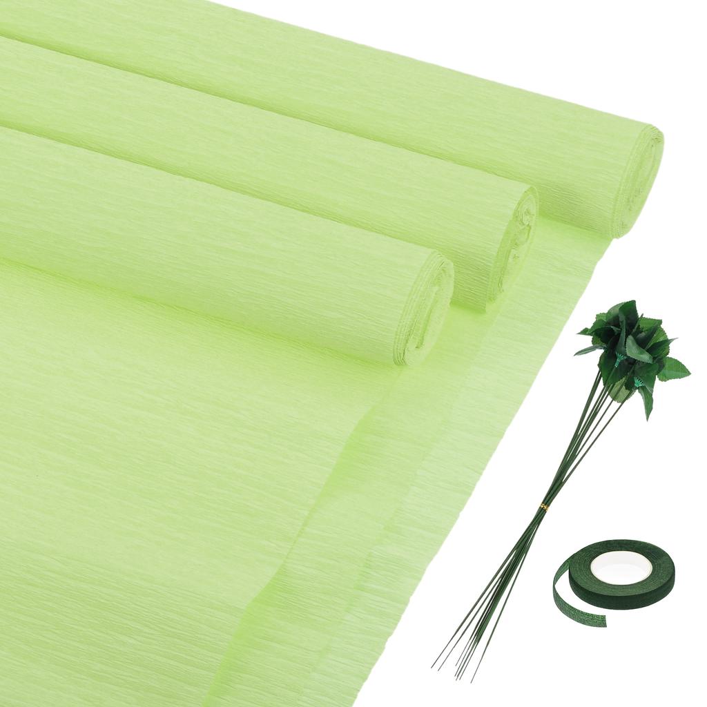 6 шт. рулонов крепированной бумаги с флористической проволокой и зеленой флористической лентой для свадебной церемонии, украшения различных крупных фестивалей