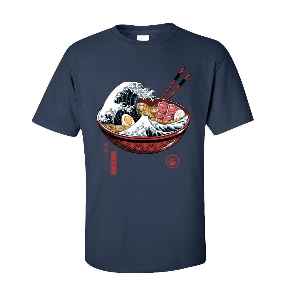 Печать Great Ramen Wave Белые Топы Футболка для Мужчин Классический Японский Стиль Круглый Вырез 100% Хлопок Короткий Рукав Футболка Лапша Топы