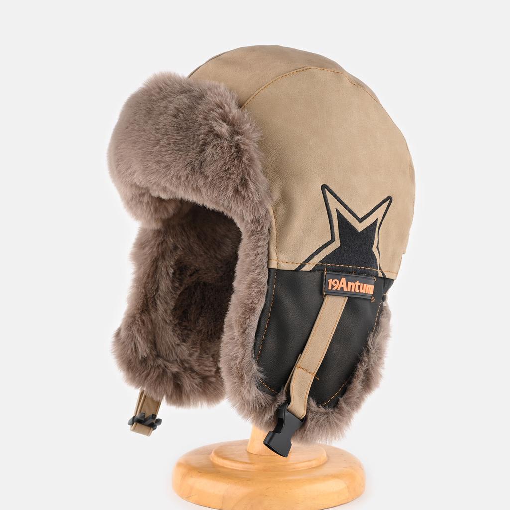 Кожаная шляпа мужская и женская зимняя бархатная утолщенная теплая шапка с защитой ушей для активного отдыха, велоспорта, от холода и снега