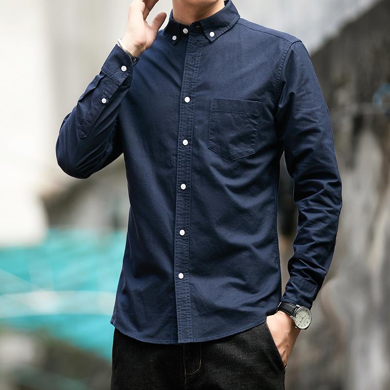 Мужская рубашка из чистого хлопка с длинным рукавом, новая осенняя однотонная мужская рубашка из ткани Оксфорд, повседневная деловая хлопковая рубашка для мужчин