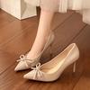 Модные милые туфли-лодочки из лакированной кожи с украшением в виде банта, женские, осень 2025, с острым носком и высоким каблуком, модные туфли для вечеринки