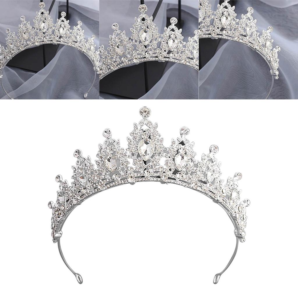 Women Wedding Crown Headband Bride Alloy Rhinestone Crown Hair Accessories for Prom Costume Party