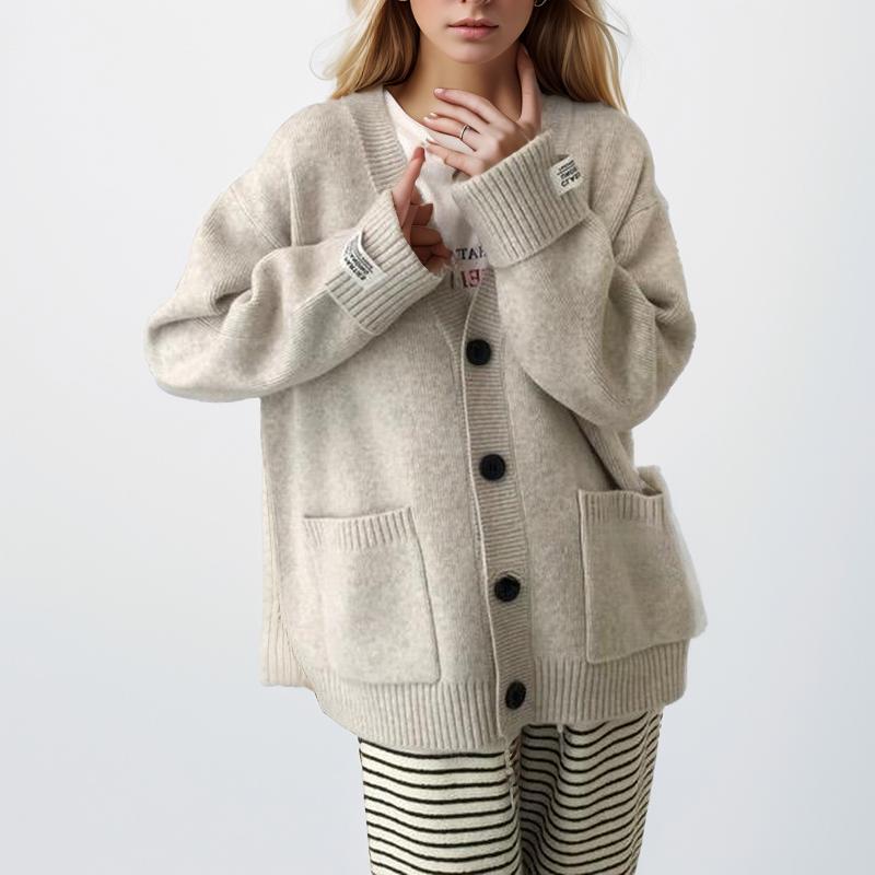 Осенний женский свитер Вязание Базовый модный кардиган с длинным рукавом Свободное повседневное тонкое пальто