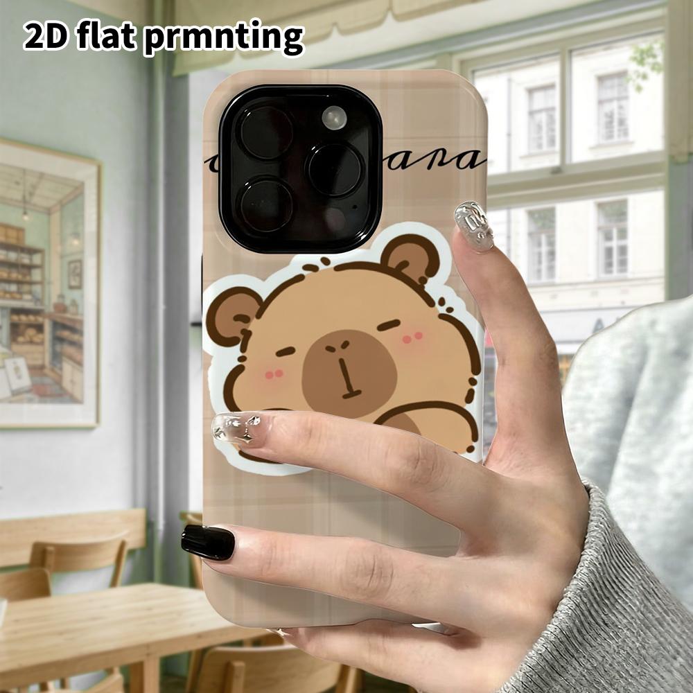 Phone Case: 2D flat design suitable for iPhone 18 17 16 15 14 13Pro film protection case, couple style, plaid lounging capybara, Christmas and Hallowe