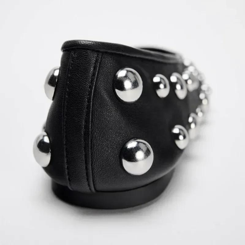 Мода Мода Черный Дизайн с Заклепками Балетки Женские Комфортные Мягкая Кожа Лоферы на Низком Каблуке Роскошные Дизайнерские Плоские Туфли Zapatos Mujer