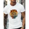 Мужская футболка Majestic Jungle Lion с графическим принтом, европейские размеры _ Европейский американский модный тренд, Круглый вырез, Неэластичная ткань, Идеально для взрослых