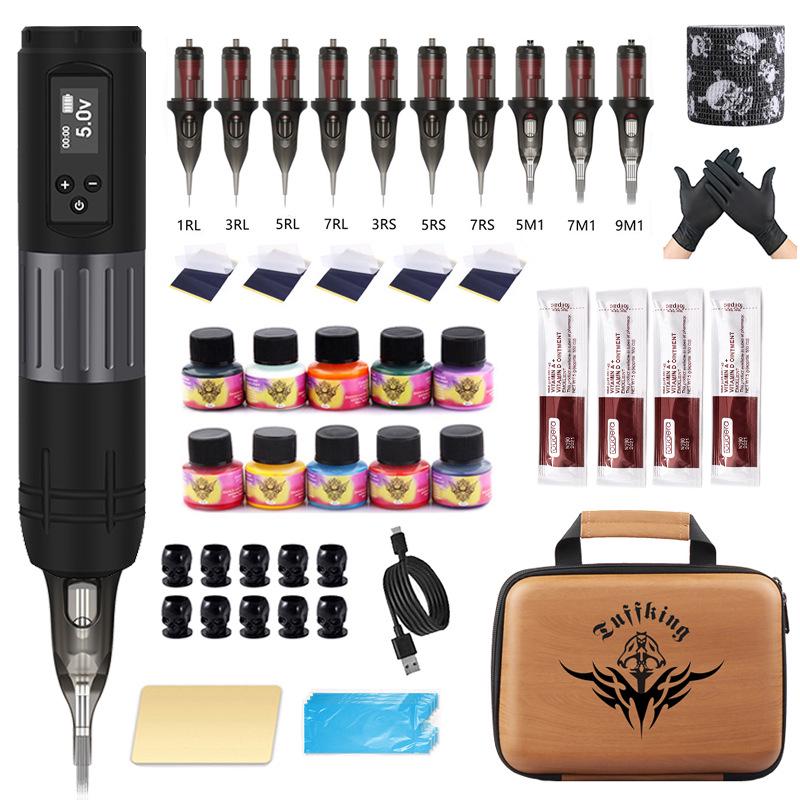 Комплект беспроводной тату-машинки для начинающих со светодиодным дисплеем и ручкой на батарейках