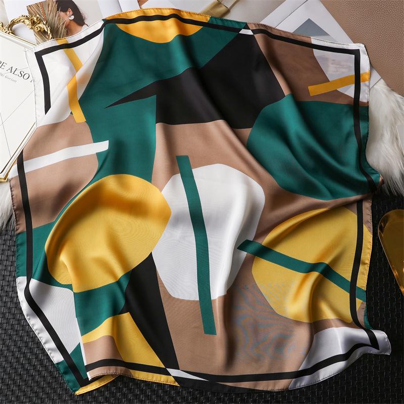Geometric Color Matching Simulation Silk 70 Small Square Scarf Printed Silk Scarf Women'S Thin Scarf Sunscreen Headscarf