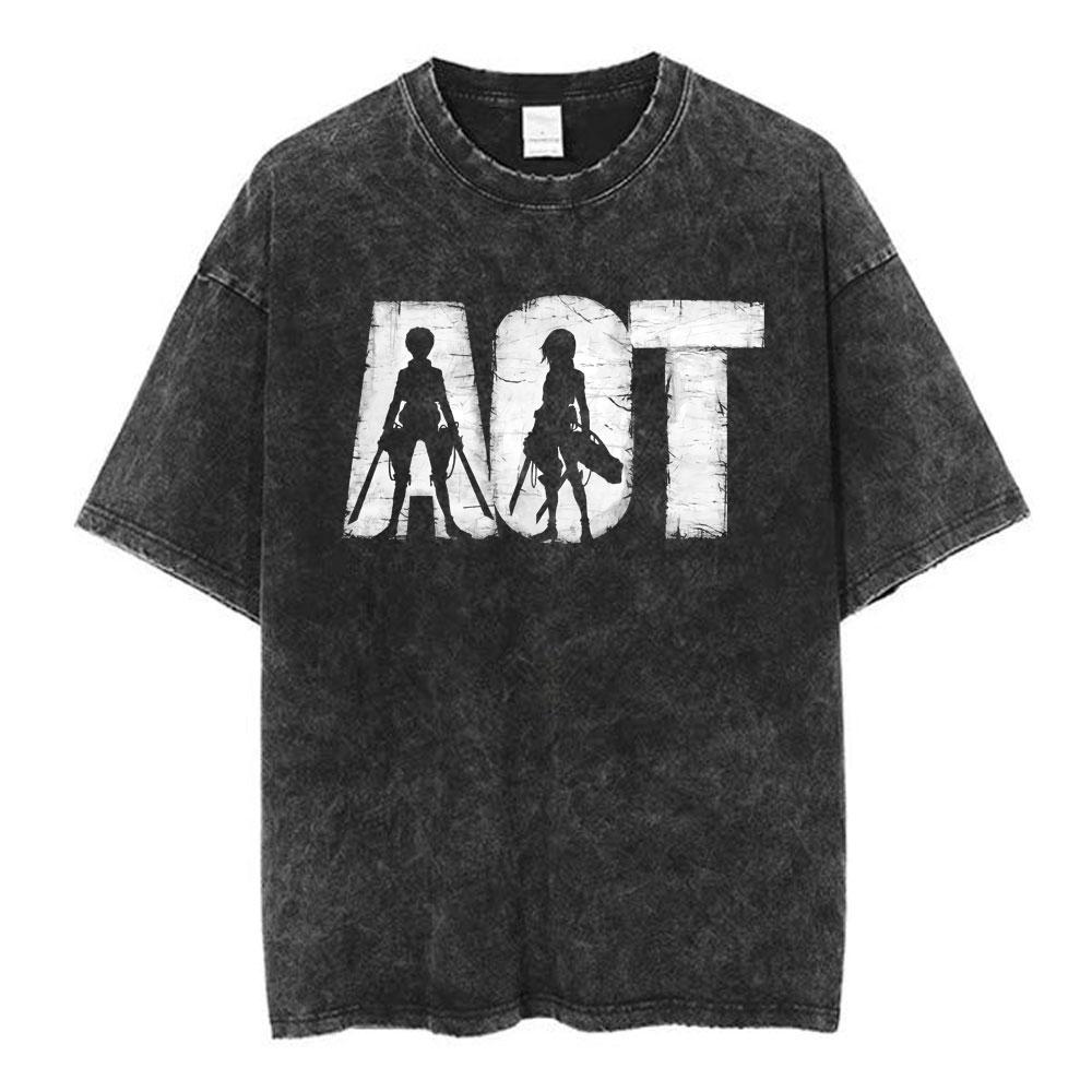 Anime AOT Attack on Titan Washed Tshirt Shingeki No Kyojin Season 4 Final Rumbling Eren Yaeger Oversized Tshirts Streetwear