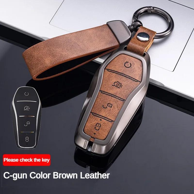 Чехол для ключа для BYD Song Plus Atto 3 Han EV Tang DM Qin Seal Dolphin Leather Metal Remote Fob Holder Keychain Car Accessories