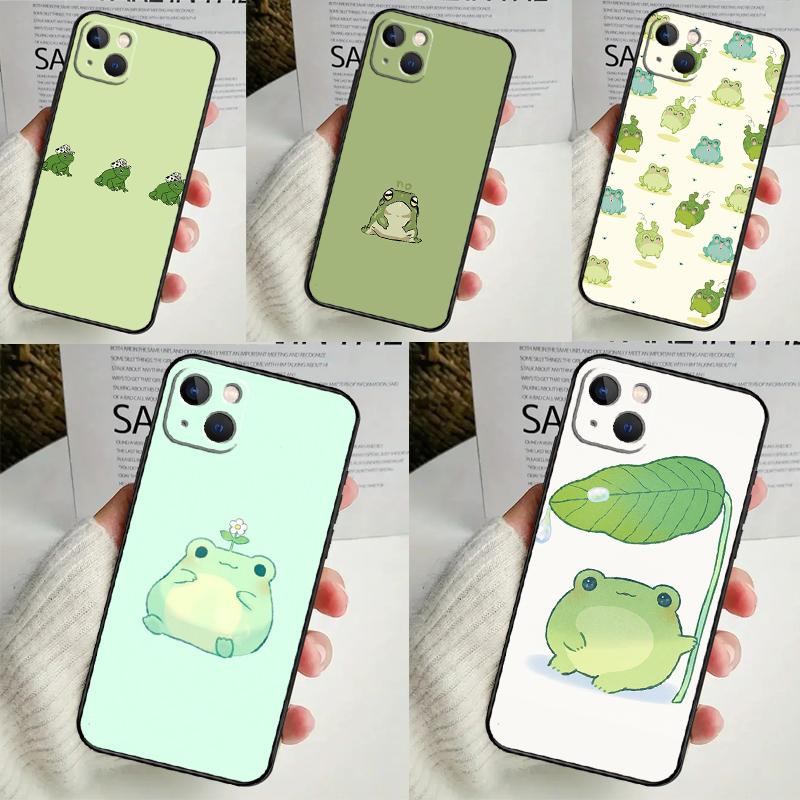 Cute Green Frog Case For iPhone 17 Air 15 14 13 12 11 16 Pro Max Mini 16 15 Plus 16e Funda Silicone Cover