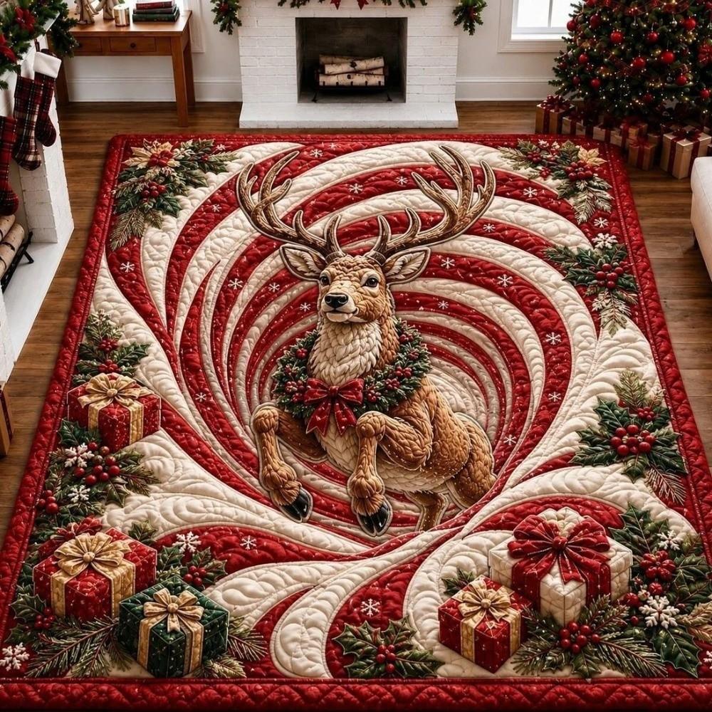 Santa Claus Christmas 3D Illusion Rug 2D Flat Printed Xmas Rug Christmas Small Carpet Christmas