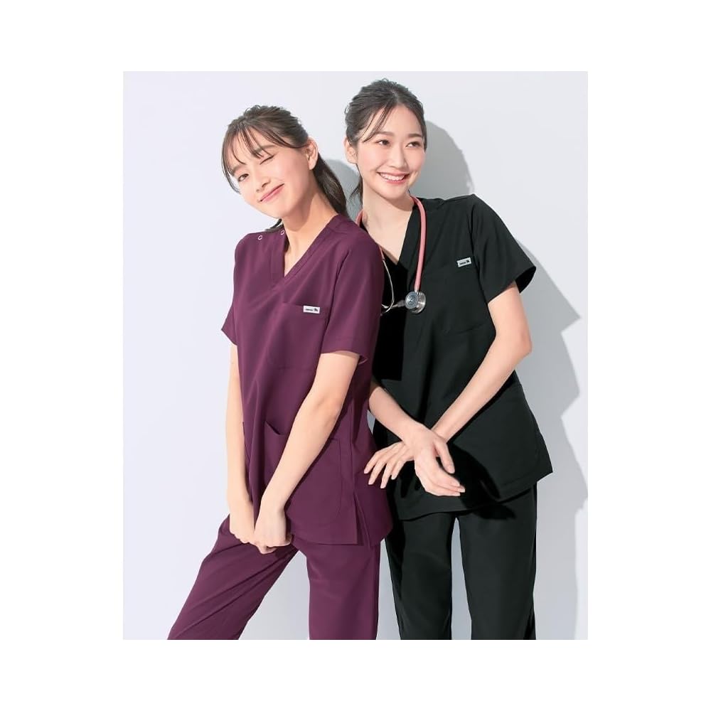 Anfamié moz logo scrub, smooth, stretchy, shoulder snap, wrinkle-resistant, for women and men,