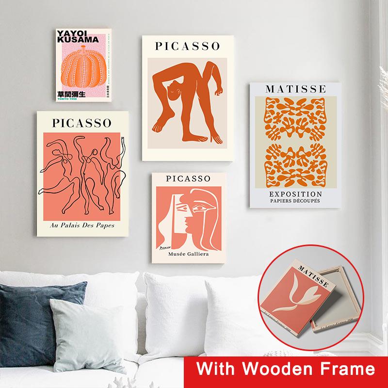 Abstract Picasso Matisse Yayoi Kusama Wall Art Canvas Painting with Frame Nordic Aesthetics Posters and Prints Living Room Decor