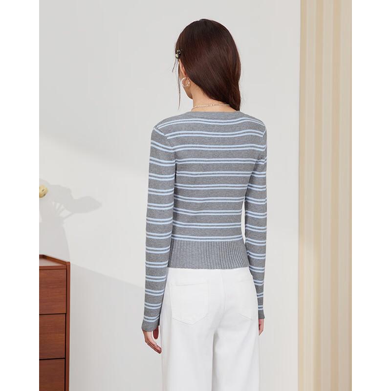 IEF Autumn V-Neck Striped Knit Sweater