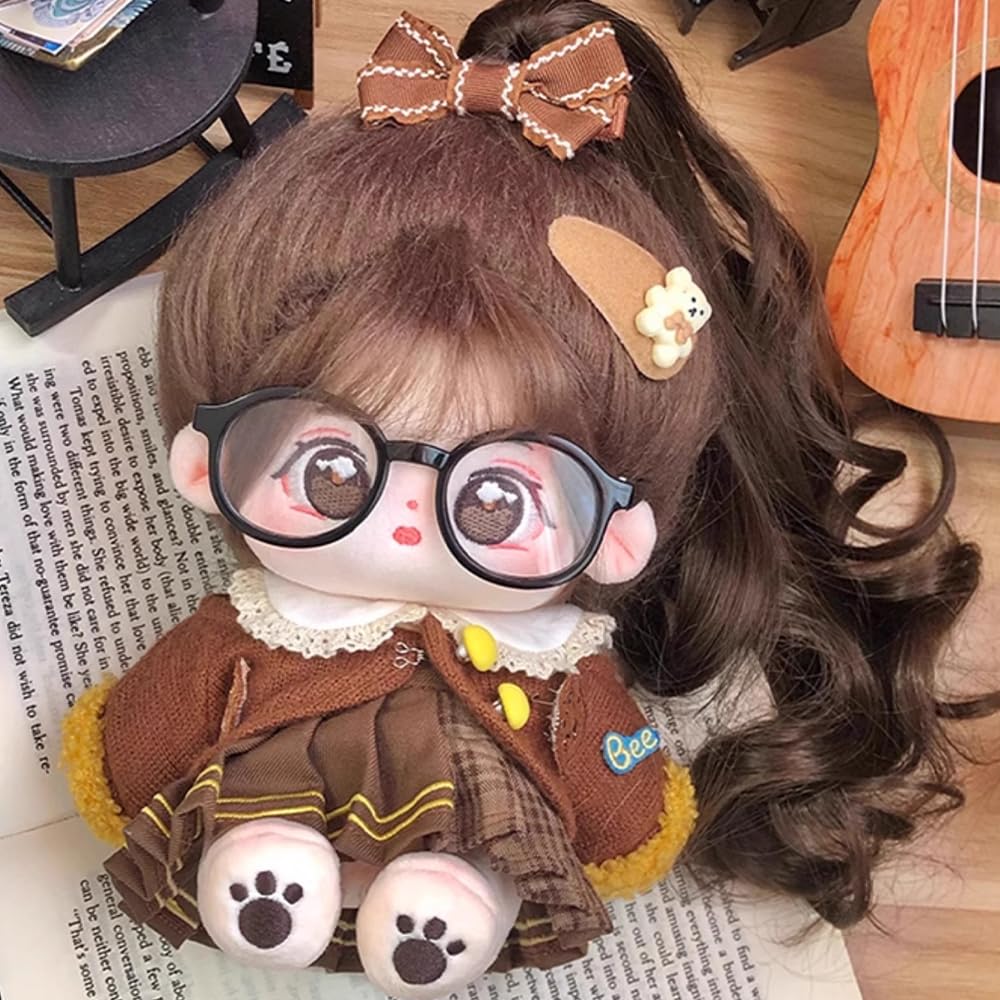 niannyyhouse 20cm Plush Toy with Brown Dress and Bear Cotton Accessories Outfit, Jacket, Shirt, Skirt, Glasses, Set, Doll, Dress-Up
