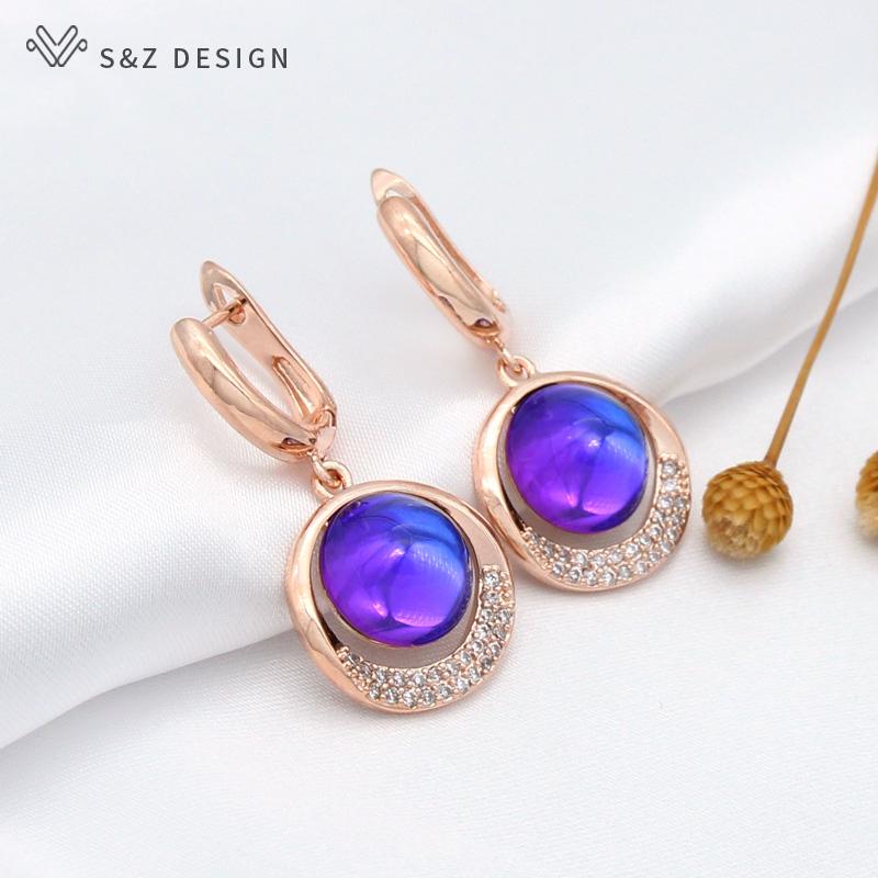Trendy Elegant Cubic Zirconia Eardrop Colorful Round Crystal Drop Earrings For Women Girl Luxury Wedding Fashion Jewelry Gift Anti-allergy