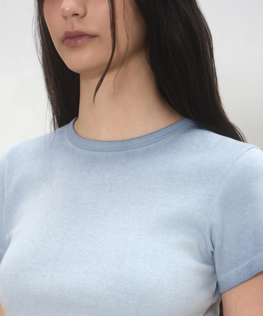 MUSINSA STANDARD WOMAN Женская облегающая футболка с круглым вырезом, имитация грязного хлопка [Пыльно-синий]