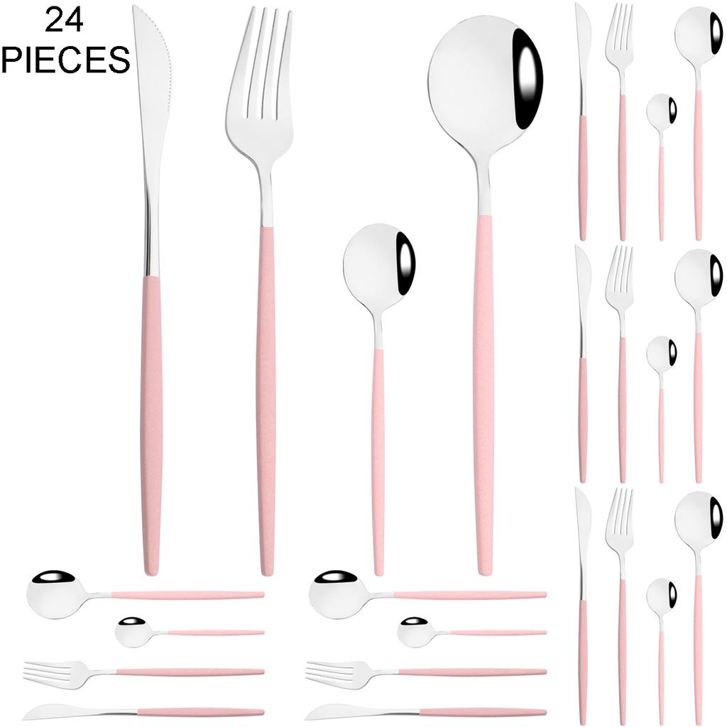 Gold 24Pcs Dinnerware Cutlery Set Knife Fork Coffee Spoon Tableware Set Mirror Stainless Steel Flatware Western Kitchen Silverware