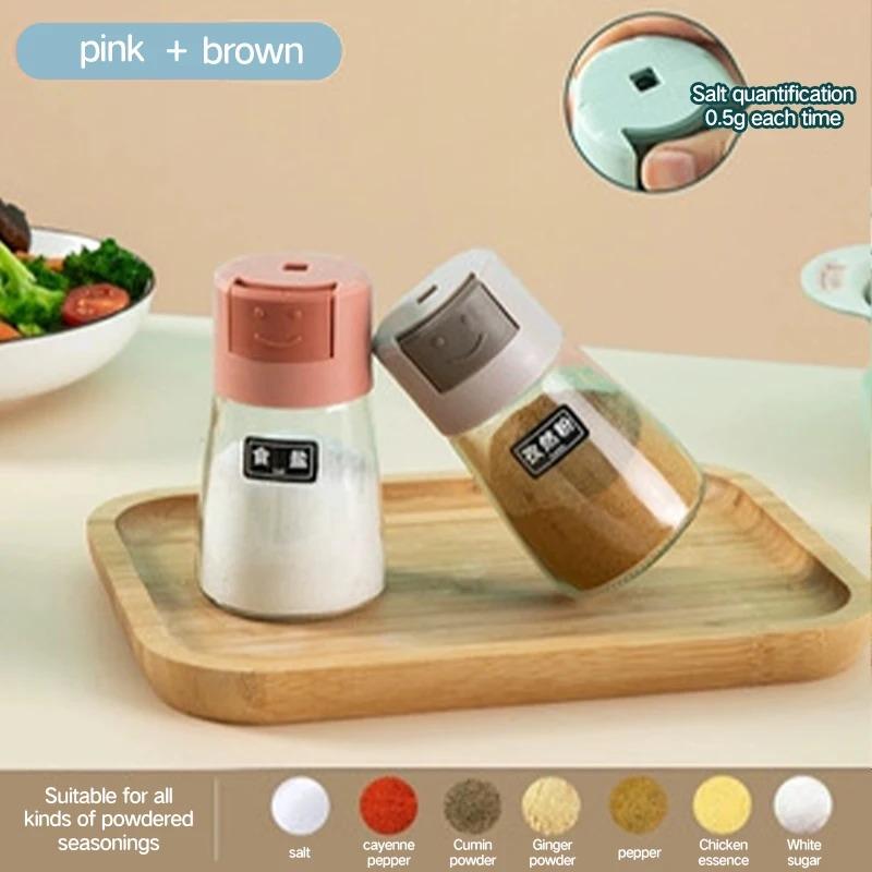 1PCS Kitchen Quantitative Seasoning Jar Glass Press Control Salt Bottle Metering And Sprinkling Salt Seasoning Bottle