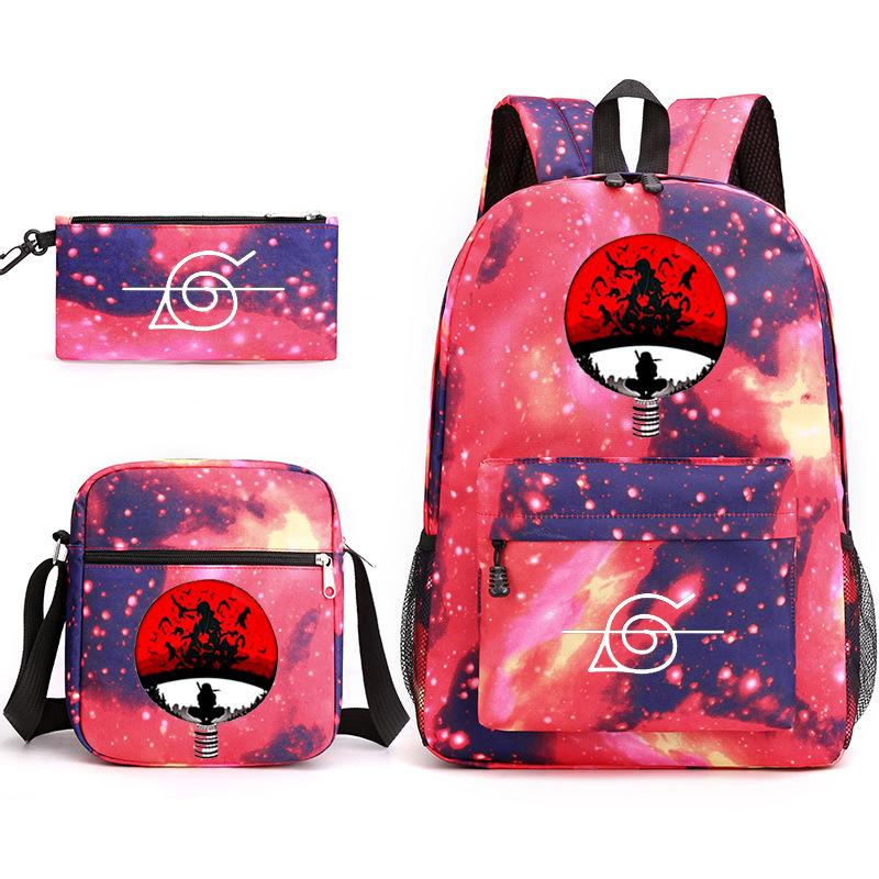 Anime Naruto Starry Sky Teen Student School Bag Three-Piece Set Men'S And Women'S Backpacks Satchel Pencil Bag
