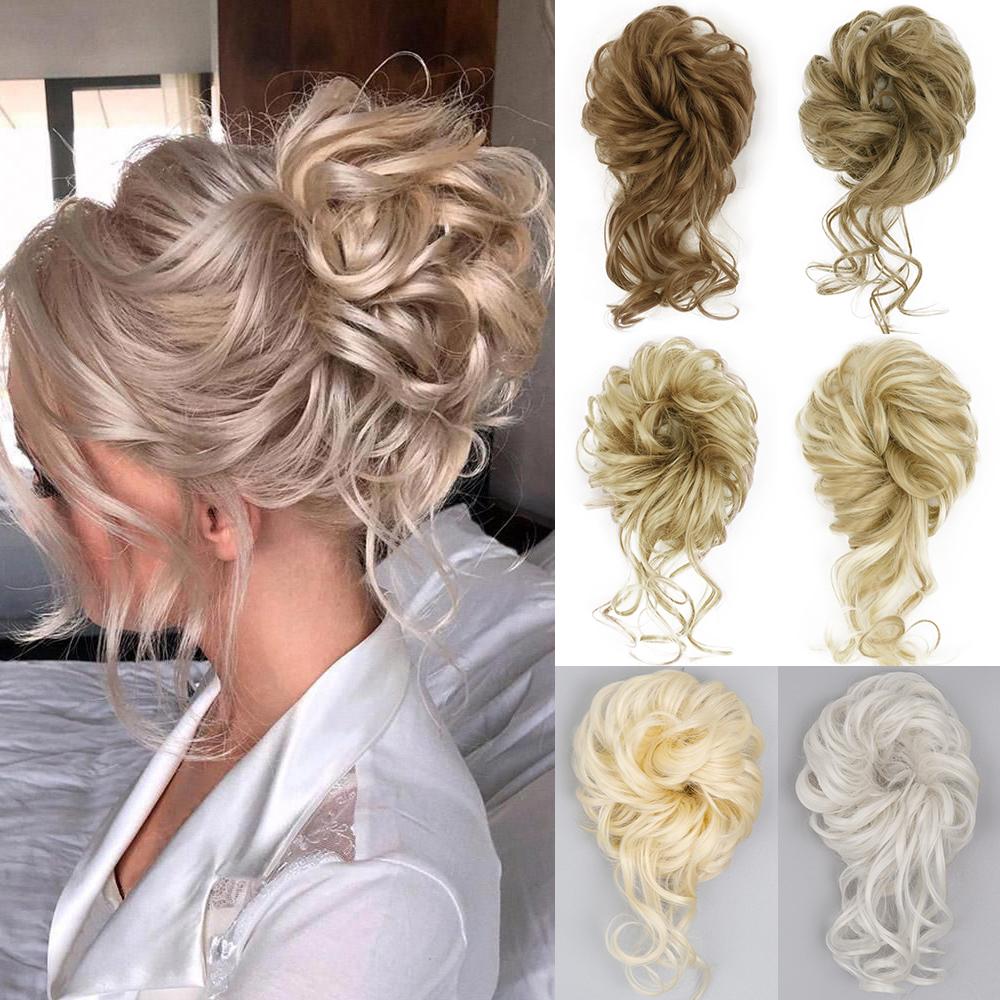Synthetic Hair Bun Extensions Messy Curly Chignon Blonde Brown Donut Elastic Chignon for Women