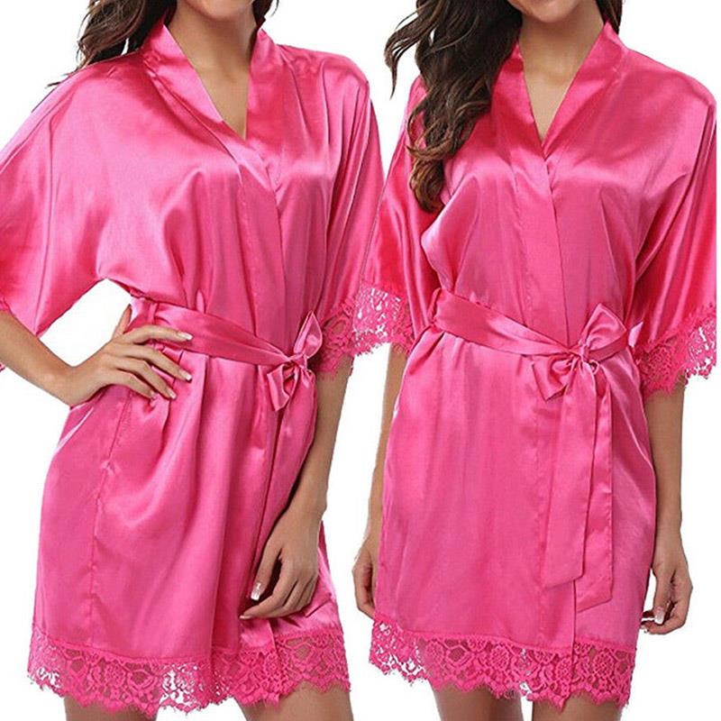 Женская летняя сексуальная ночная рубашка, однотонный шелковый атласный халат, свадебное платье подружки невесты, банный халат