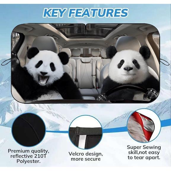 Funny Panda Car Windshield Sunshade, UV Heat Reflector Sun Visor Protector, Foldable Car Sun Shade, Universal Automotive Car Accessories for SUV