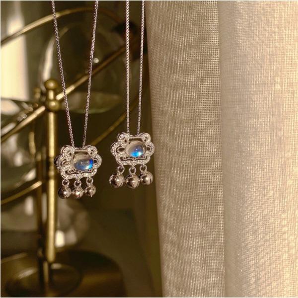 Лунный камень безопасности замок с длительным сроком службы ожерелье для женщин корейская версия простой колокольчик жуйи замок дизайн Sense INS. Элегантная цепочка Clawbone