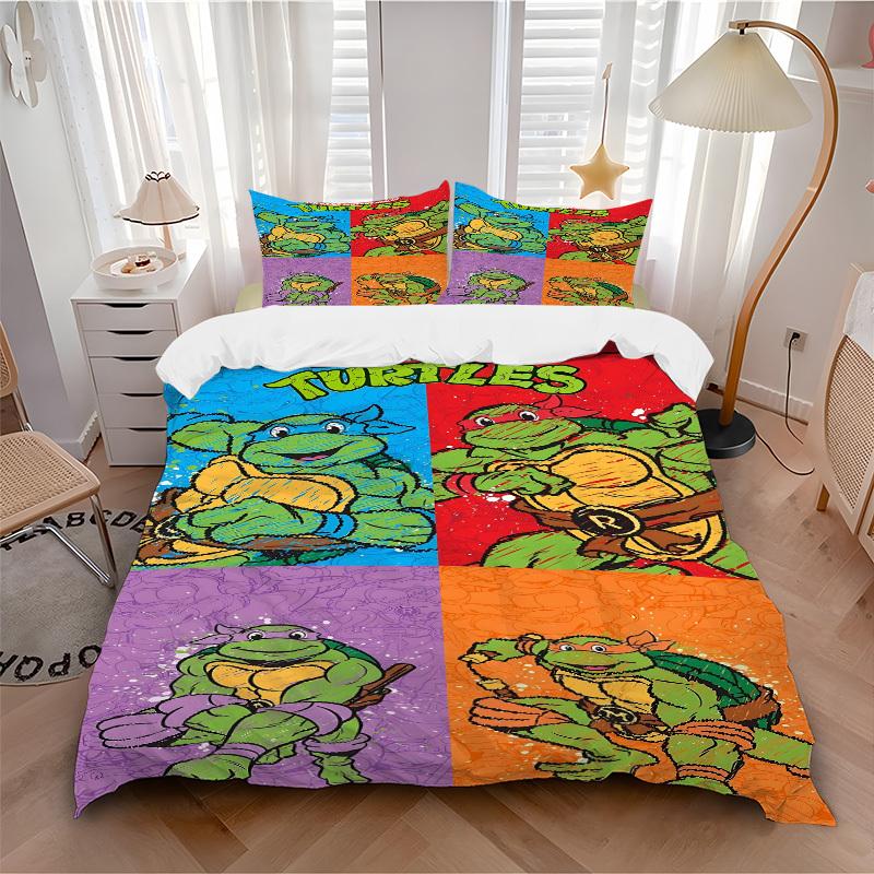 3-piece Постельное белье Черепашки-ниндзя TMNT Декор для гостевой комнаты Спальни Рождественский Хэллоуин Декор Подарки - Все Сезоны (Без вкладыша)a1013164
