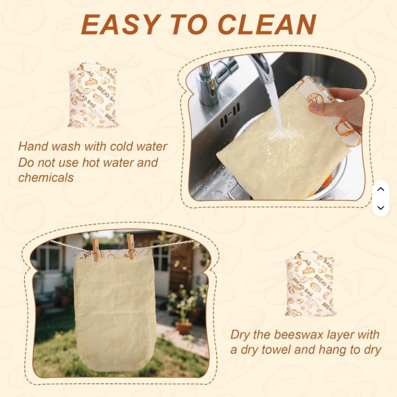 Portable Food Grade Cotton Bread Bags Reusable Homemade Loaf Bag Kitchen Storage Bread Large Washable Storage Bag Food Organizer