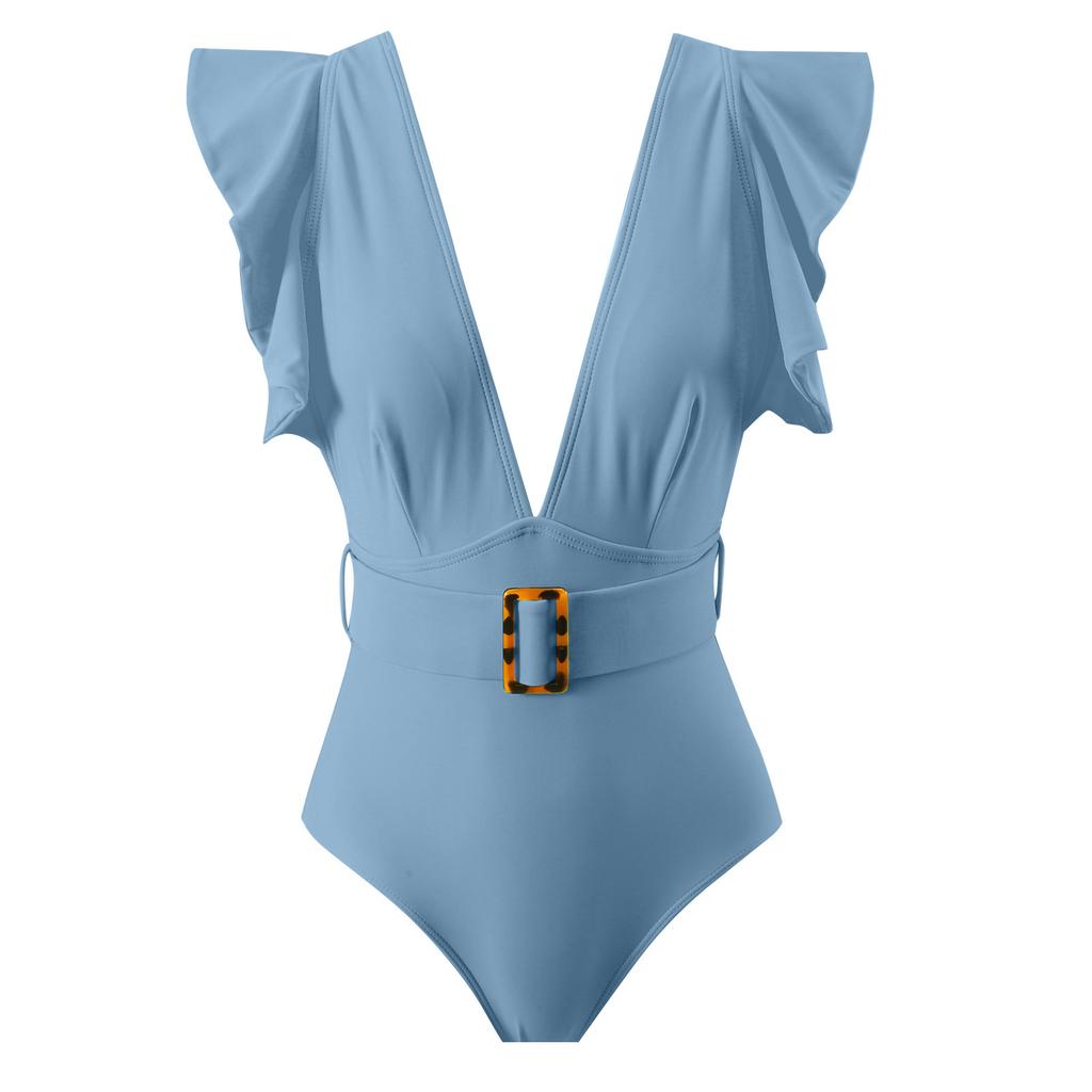 New Two-piece Solid Color Nylon Swimsuit Female One-piece Zipper Swimsuit Set