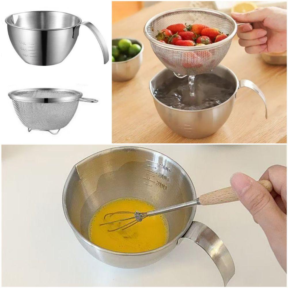 with Scale Colander Basin Stainless Steel Kitchen Measuring Bowl Measuring Spoon Set Baking
