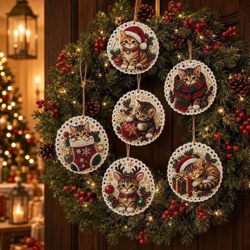 6pcs DIY Craft Pearl Diamond Painting Kit Santa Wooden Tag Pendants Home Decor