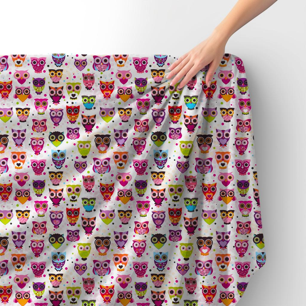 Royal Samt Stoff Polyester Zum Nähen - Motiv Bunte Eulen 2