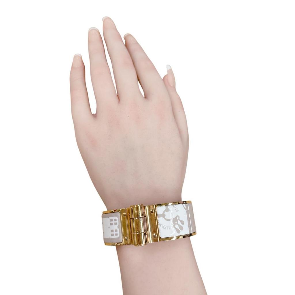 HERMES Charnière Bangle Bangle Gold Plated White x Beige x Gold Women Used