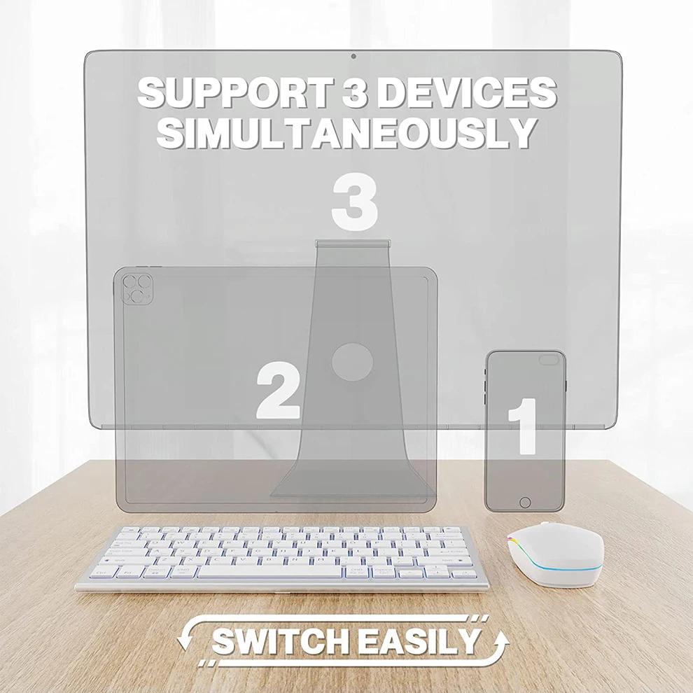 Bluetooth-клавиатура и мышь с подсветкой для iOS, iPad, iPhone, перезаряжаемая беспроводная клавиатура и мышь для нескольких устройств для iPad Pro