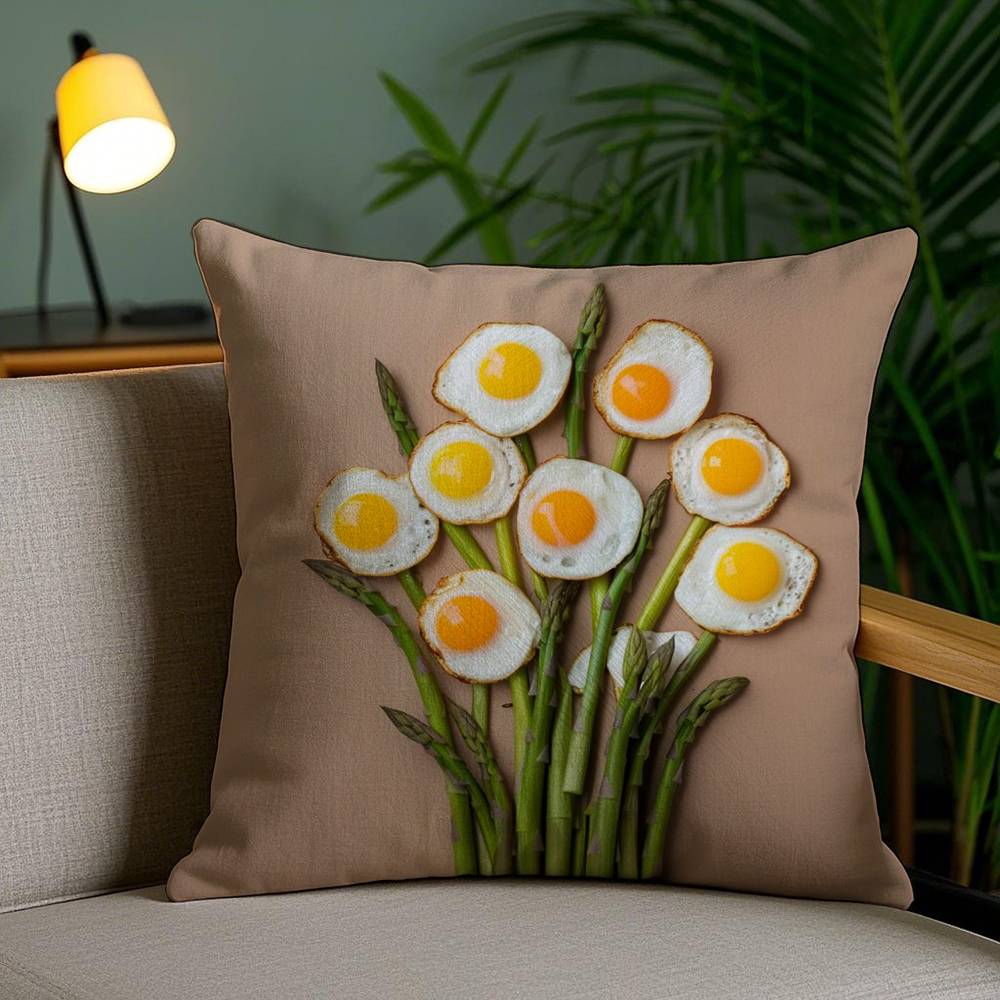 Funny Pillow Food Fried Egg Case Home Dorm Chair Back Short Plush Double-sided Printing Office Nap Time Cushion Cover