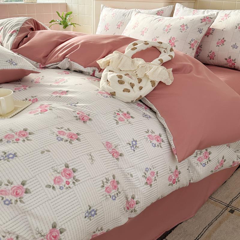 Class A Double Layer Gauze Floral Jacquard Bamboo Cotton Bedding Set - Fresh Design for Student Dormitory