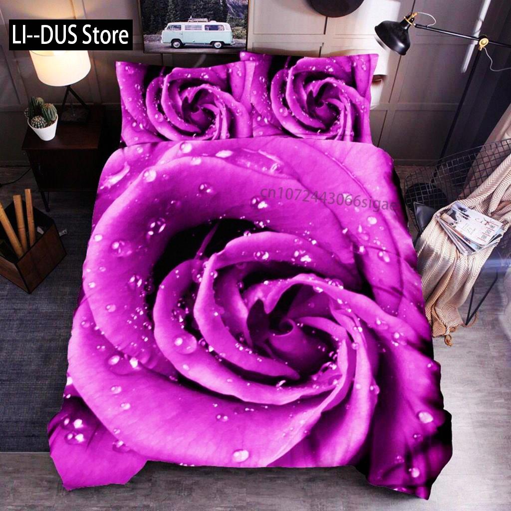 Комплект постельного белья с цветочным принтом King Microfiber Red Rose Blossom Flower Комплект постельного белья Red Botanical Покрывало для пододеяльника Romantic Quilt Cover
