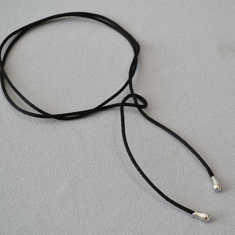 Нишевое черное веревочное регулируемое длинное колье-чокер с бантом
